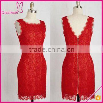 Eyelash trim sleeveless mini red lace dress designs, red lace dress