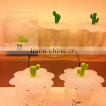 Hot Bpa Free Heat Resistant Wholesale Cute Cactus Silicone Glass Cover