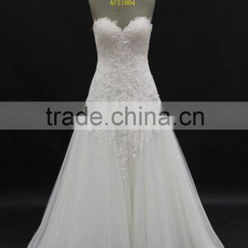 Best selling A-line sweetheart soft skirt wedding dress with beading lace