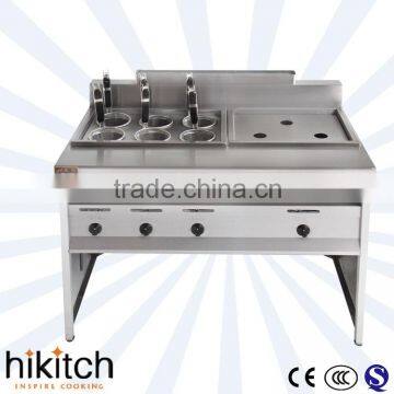Commercial kitchen equipment for fast food restaurant have Steamer/fryer and 6-Basket pasta cooker