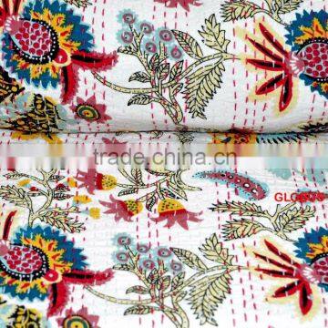 Indian Handmade patchwork Queen Kantha Bedspread Cotton Blanket Indian Quilt