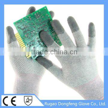 High Quality ESD PVC Dotted PU Fingertips Coated Brethable Cleanroom Work Gloves For Wholesale