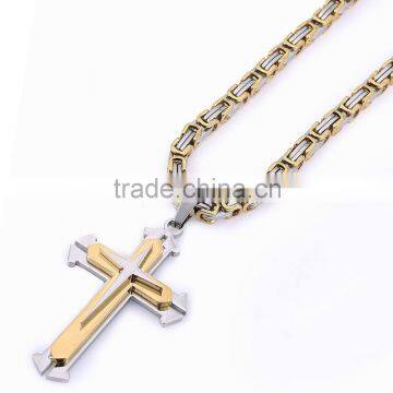 Stainless Steel Gold Silver Cross Pendant Chain 22inches Necklace
