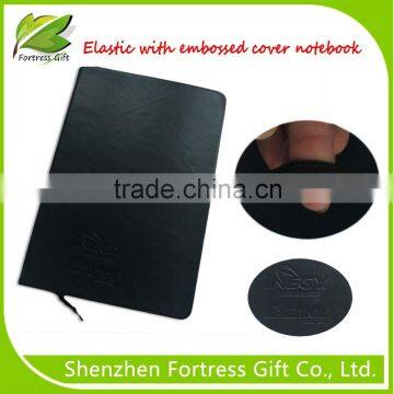 China black debossing pu cheaper paper notebook, elastic pu notebook for promoion