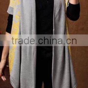 Fashion lady short sleeves jacquard Ethnic long style knitted cardigan poncho