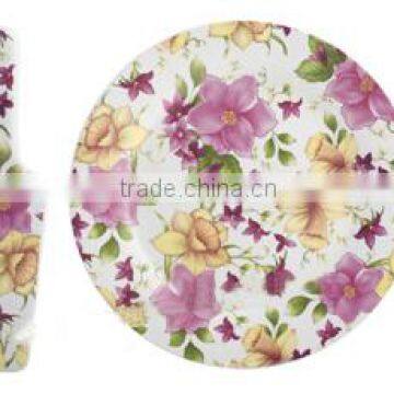 Beautiful purple flower ceramic cake plate with scoop