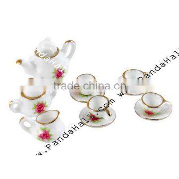 Porcelain Tea Set Decorations, Violet, Size: Saucer: about 16mm in diameter, 3mm thick (SJEW-R019)