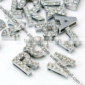 Alloy Rhinestone Alphabet Slide Charms, Grade A(RB-C1428)