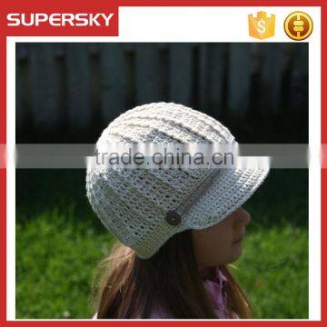 A-704 children knitting pattern visor beanie kids crochet brim cap girl knitted visor beanie