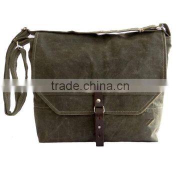 Vintage Green Waxed Canvas Messenger Bag For Men