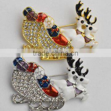 Reindeer Bring Full Of Christmas Gift On Sleigh Brooch