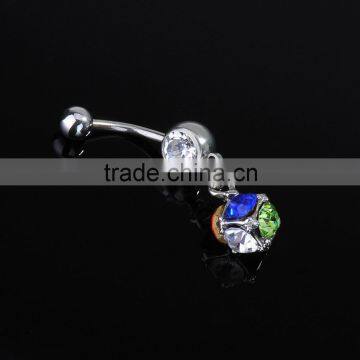 Multi Color CZs Paved Quadrangle Dangle Belly Button Naval Ring.