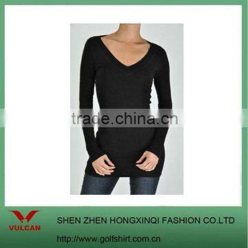 Ladies Black Stretchy V Shape Sweater Long Size S M L