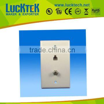 wall plate jack with RJ11 and TV jack faceplate