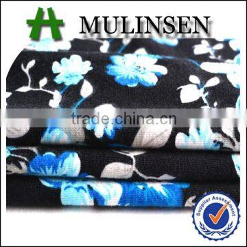 Mulinsen textile floral pattern poly spun fabric with spandex, polyester fabric samples