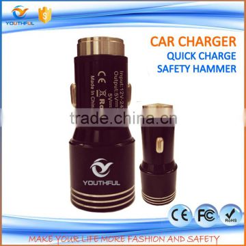 Certificate dual usb 3.4a wireless best usb car charger for mobile phone in car using charger with safety hammer