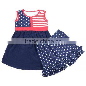 Wholesale 2016 kids summer clothes 4th of july ruffle shorts star dresses outfits