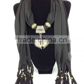 Butterfly pendant scarves polyester black jewelry scarf