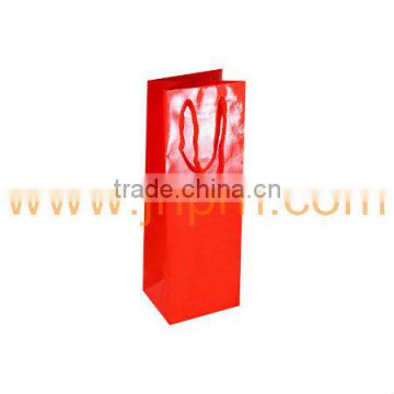 Promotional red wine bottle bags gloss lamination with rope handle