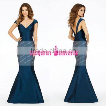 Elegant Mermaid Short Sleeves Long Taffeta Bridesmaid Dress Maid Of Honor Dress ZY559