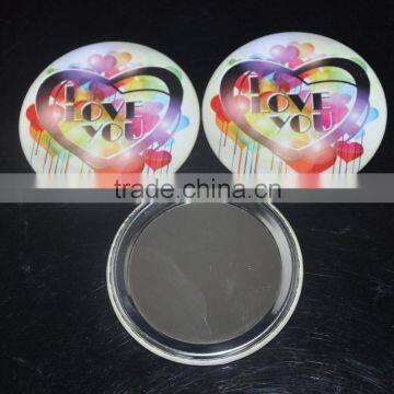 Customize tin button mirror , print your logo round tinplate pocket mirror