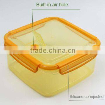 2016 NEW ARRIVAL 500ml square plastic food container with silicone co-injected lid