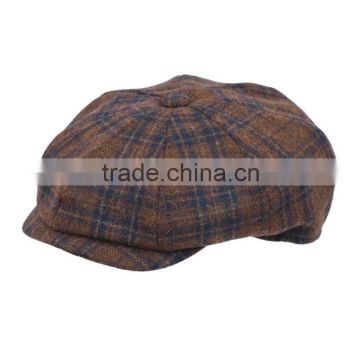 Fashion checked wool fabric newsboy cap