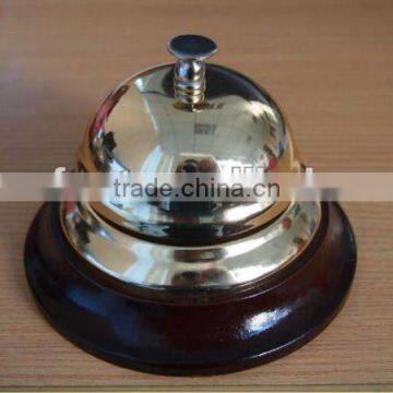 gold reception bell with wooden base in 85mm dia ,call bell A12-D02(A447)