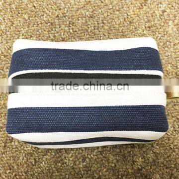Block Stripe Cotton Canvas Zipper Make up Bag Small Pouch Case photo-2