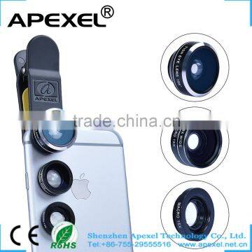 Phone camera accessory clip mobile phone lens 3 in 1 lens set macro wide angle fisheye lens for Samsung /iphone
