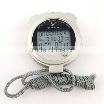 Large Screen 100 Split Recallable Memory Metallic Sports Stopwatch Timer TF100F