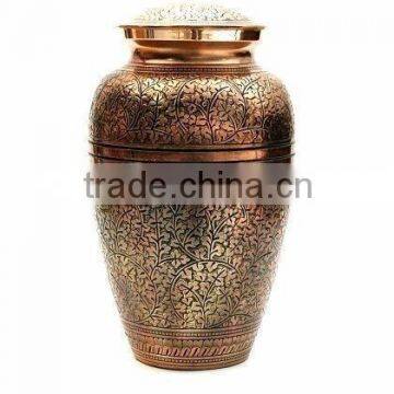 Copper Hand Engraved Floral Solid Brass Metal Cremation Funeral Urn