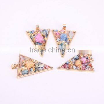 Multicolor Druzy Quartz Stone Pendant, Rose Gold Plated Drusy Gem Stone Slice Pendant