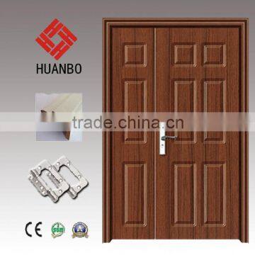 Latest design wooden entry one and half door wood pure color carved doors with hardware