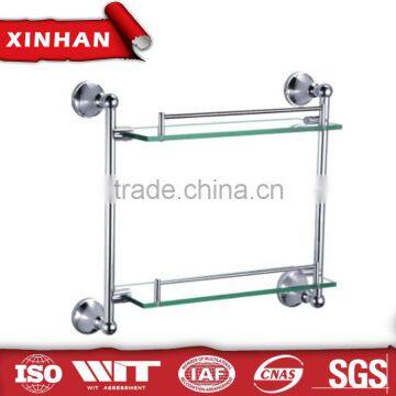 Bathroom accessory set hotel style wall-mounted chrome plated zinc alloy dual tier glass shelf