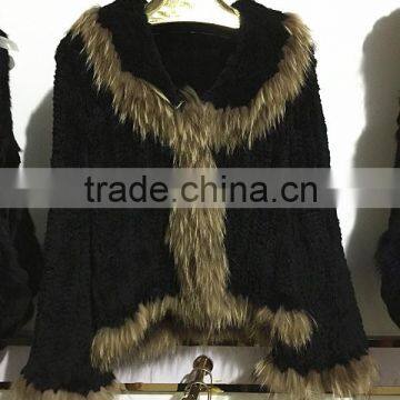 New Design Factory Price Knitted Rabbit Fur with racoon fur Coat
