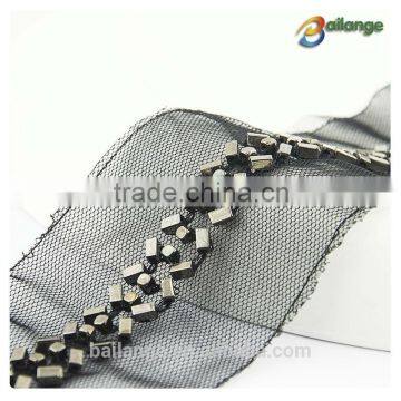 fashion whosale 2016 new products crystal beaded voile trim for garment