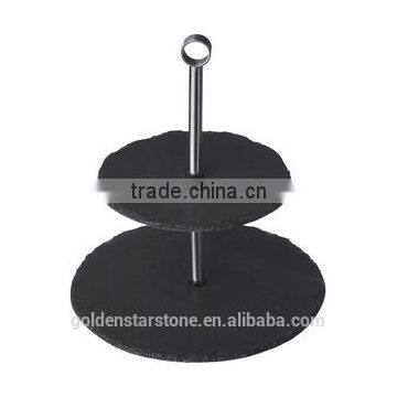 2 Tier Slate Serving Stand with Chrome Handle/Hot Selling Slate 2 Tier Cake Stand, CupCake, Muffin, Dining Room, Kitchen Display