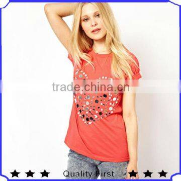 2013 high fashion design women summer Mirror Heart Baggy T-Shirt over size t shirt shkz 131