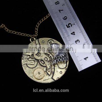 New Arrival Steampunk Round Cameo Shape Eagle Head Gear Steam Pendant Statement Necklace 2015 Yiwu Fashion Jewelry Hot Sale photo-5