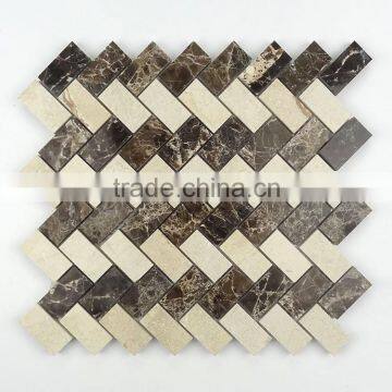 kb stone new design dark emperador mixed cream marfil herringbone marble mosaic tile