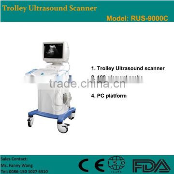 CE approved PC Full Digital Trolley Ultrasound Scanner/ Ultrasound Machine with 3.5Mhz multi-frequency convex probe RUS-9000C