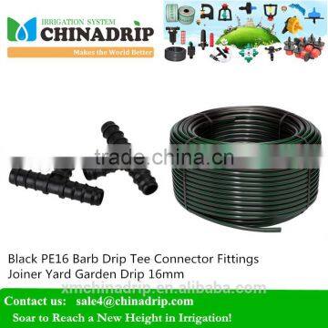 Black PE16 Barb Drip Tee Connector Fittings Joiner Yard Garden Drip 16mm