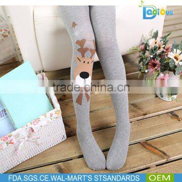 Knitted Christmas Deer Thick Cotton Grey Color Pantyhose for Baby