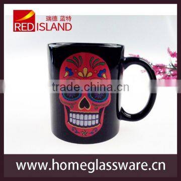 11 oz Black Ceramic Coffee Cup Mug With Skull Pattern photo-2