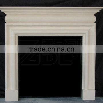 Beige and yellow limestone fireplace mantels