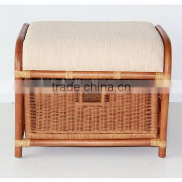 Rattan Wicker Ottoman Footstool Pouf Stool w/Basket