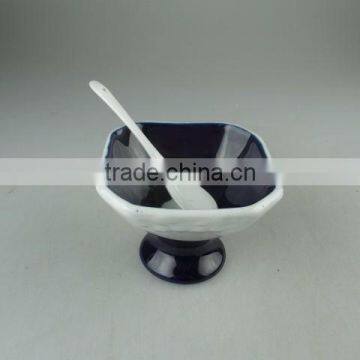 Stock ceramic ice cream cup with spoon in cheap price