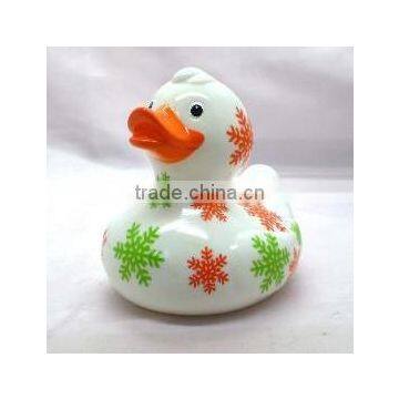 Snowflake printed rubber bath duck custom logo eco-friendly rubber floating toy for babies