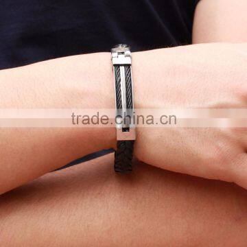 Wholesale Stainless Steel Genuine Gold Men Silicone Rubber Bracelet Mens Leather Bracelet photo-3